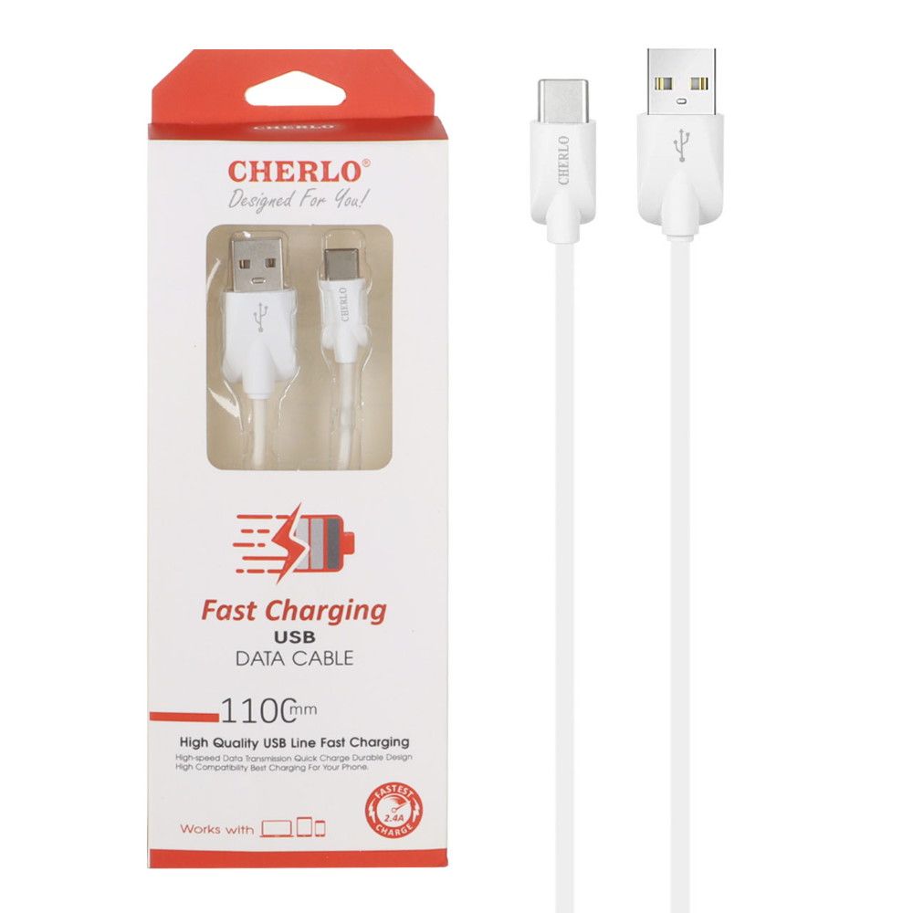972118 کابل شارژ فست CHERLO Type-C مدل CH-TC02 - سفید - Image 1