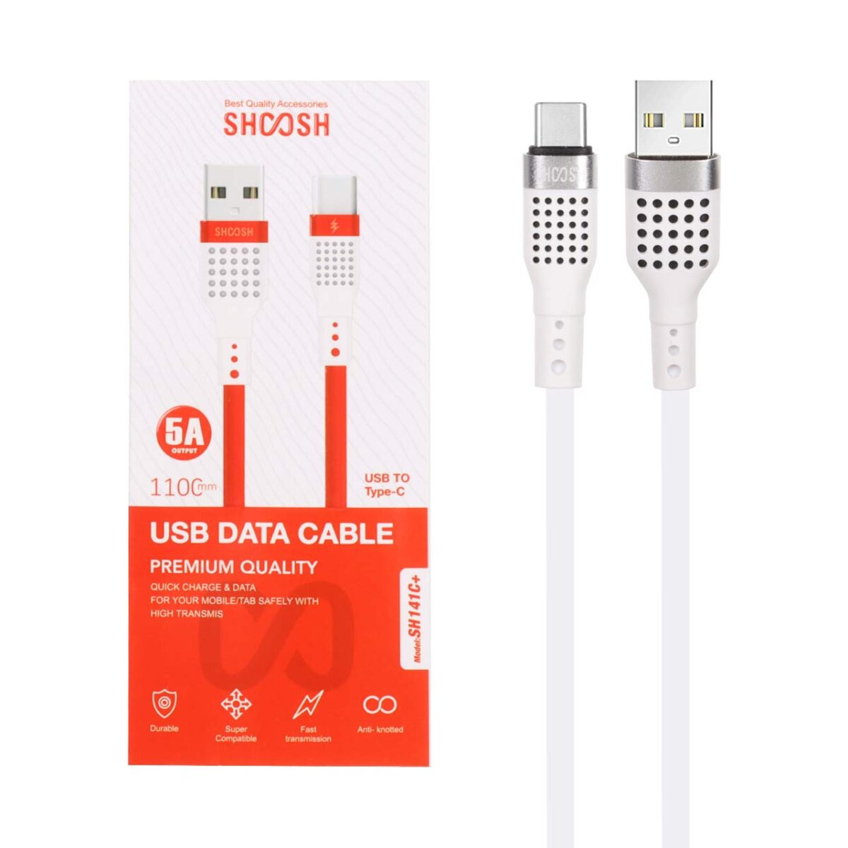 کابل شارژ سیلیکونی 1.1 متری فست Shoosh Type-C مدل +SH141C - Image 5