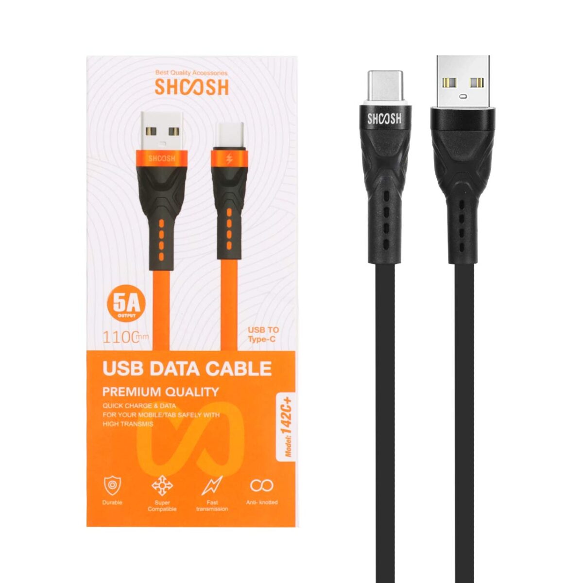 کابل شارژ سیلیکونی 1.1 متری فست Shoosh Type-C مدل +SH142C - Image 5