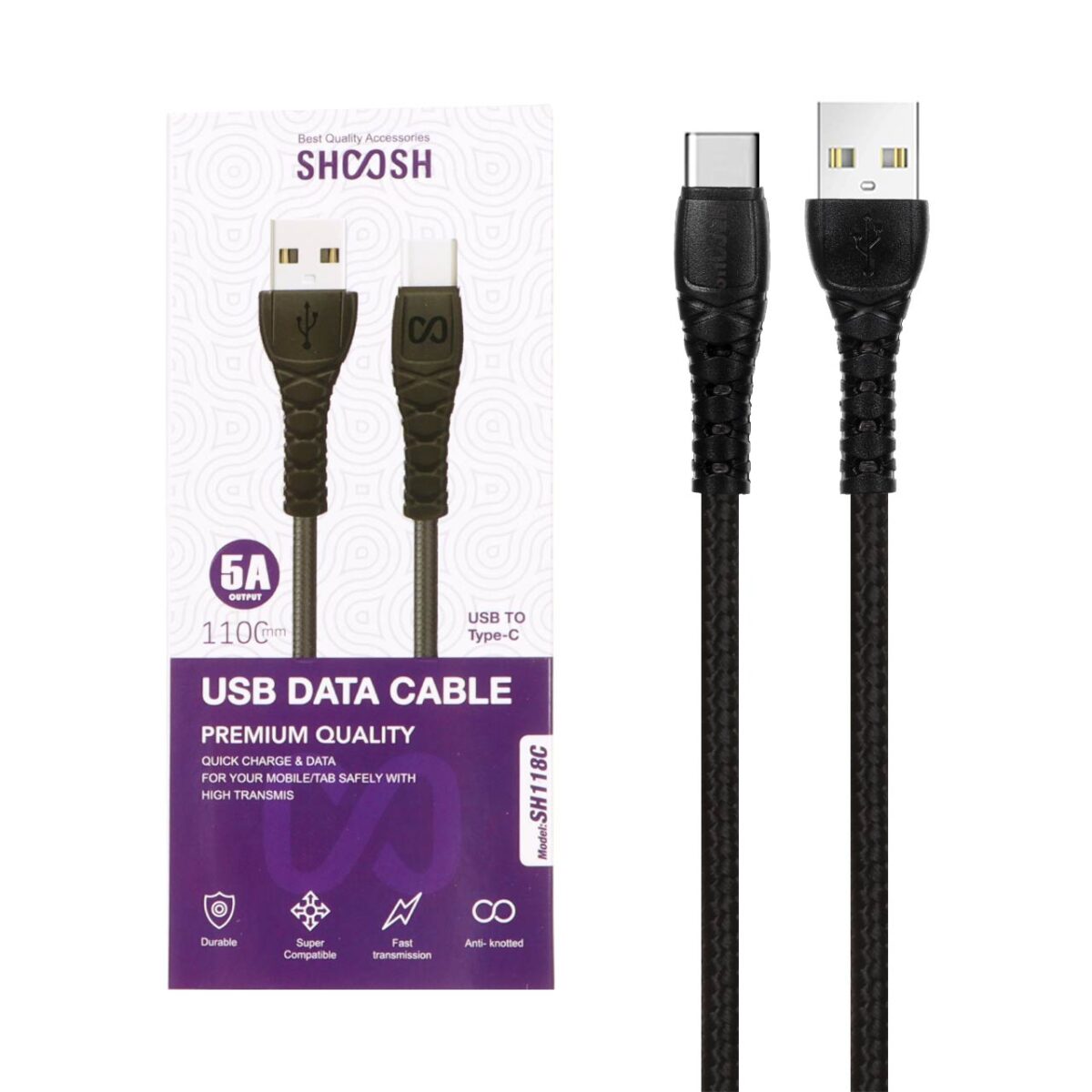 کابل شارژ کنفی 1.1 متری فست Shoosh Type-C مدل SH118C - نقره ای - Image 3