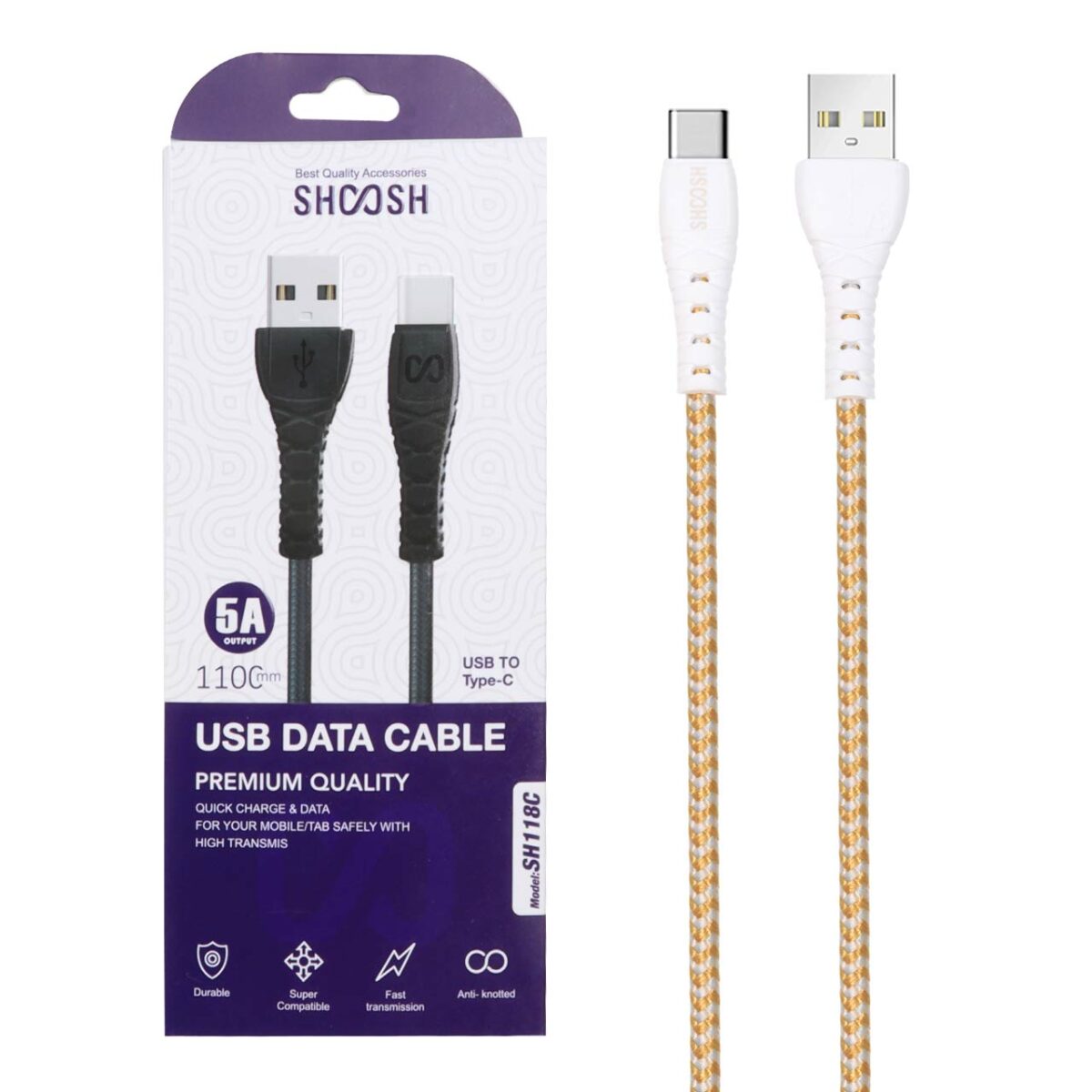 کابل شارژ کنفی 1.1 متری فست Shoosh Type-C مدل SH118C - نقره ای - Image 2