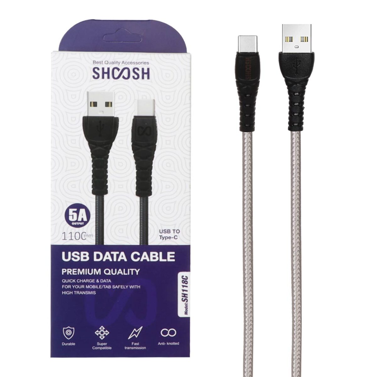کابل شارژ کنفی 1.1 متری فست Shoosh Type-C مدل SH118C - نقره ای - Image 9