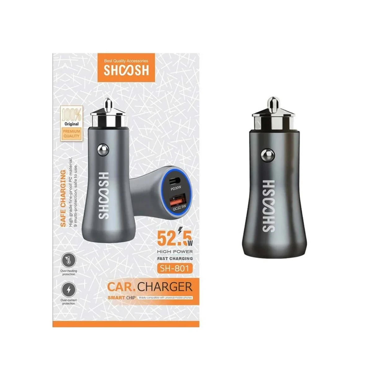 شارژر فندکی فست و PD دو پورت Shoosh مدل SH-801 52.5W - Image 3