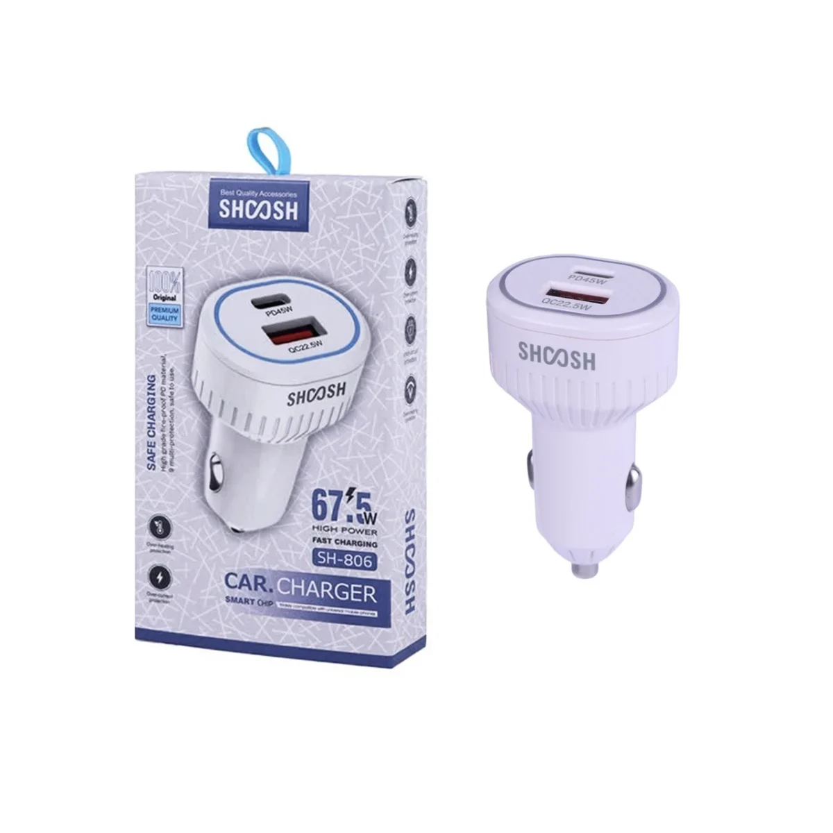 شارژر فندکی فست و PD دو پورت Shoosh مدل SH-806 67.5W - Image 7